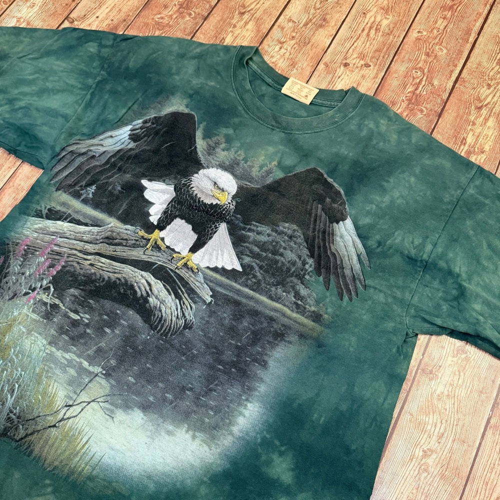 The Mountain Eagle Graphic T Shirt Mens Large Green Tie Dye Short Sleeve